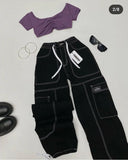 Getadme 스트래피 레트로 워시드 우븐 슬림핏 튜브탑 서스펜더 탑 캐주얼 데님 로우웨이스트 스트레이트 팬츠 캐주얼 휴가용 슈트