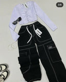 Getadme 스트래피 레트로 워시드 우븐 슬림핏 튜브탑 서스펜더 탑 캐주얼 데님 로우웨이스트 스트레이트 팬츠 캐주얼 휴가용 슈트