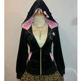 GETADME Streetwear American Harajuku Hoodie Y2K Women Hip Hop Fashion Plush Patchwork Zipper Hoodie Gothic Fashion Sportswear Sweatshirt