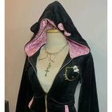 GETADME Streetwear American Harajuku Hoodie Y2K Women Hip Hop Fashion Plush Patchwork Zipper Hoodie Gothic Fashion Sportswear Sweatshirt