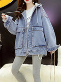 GETADME Streetwear Black Denim Jackets Women Korean Fashion Patchwork Hooded Spring Jacket Casual Chaquetas Veste Jeans Femme