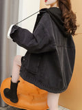 GETADME Streetwear Black Denim Jackets Women Korean Fashion Patchwork Hooded Spring Jacket Casual Chaquetas Veste Jeans Femme