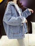 GETADME Streetwear Black Denim Jackets Women Korean Fashion Patchwork Hooded Spring Jacket Casual Chaquetas Veste Jeans Femme