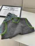 GETADME Striped Trim Contrast Color Round Neck Wool Sweater Vest Gray Khaki Women's Autum  Winter Tank Top Loose Vest