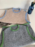 GETADME Striped Trim Contrast Color Round Neck Wool Sweater Vest Gray Khaki Women's Autum  Winter Tank Top Loose Vest