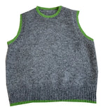 GETADME Striped Trim Contrast Color Round Neck Wool Sweater Vest Gray Khaki Women's Autum  Winter Tank Top Loose Vest