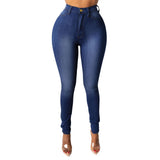 Jean en denim de coton GETADME, style européen et américain, taille haute élastique, noir, coupe ample.