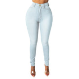 Jean en denim de coton GETADME, style européen et américain, taille haute élastique, noir, coupe ample.