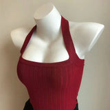 GETADME Summer Knitted Suspender Backless Crop Tops Women's Neck Strap Sleeveless Sexy Red Vest Vintage Tank New