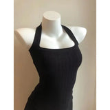 GETADME Summer Knitted Suspender Backless Crop Tops Women's Neck Strap Sleeveless Sexy Red Vest Vintage Tank New