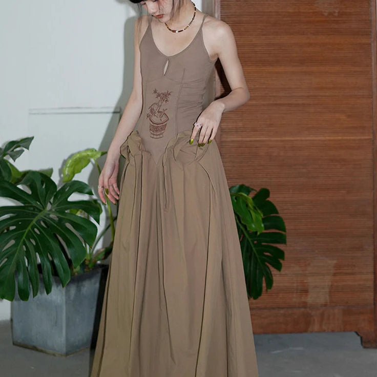 GETADME Summer Lady Harajuku Camis Sleeveless Dress Women Vintage Ruffle Patchwork Maxi Long Dresses Korean Y2k Party Robe Vestidos