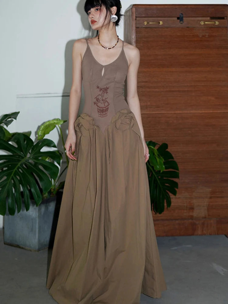 GETADME Summer Lady Harajuku Camis Sleeveless Dress Women Vintage Ruffle Patchwork Maxi Long Dresses Korean Y2k Party Robe Vestidos