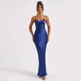 GETADME Summer Long Dress Women Evening Dresses Fashion Sexy Club Party Dresses Suspender Satin Dress Backless Strappy Waist Long Skirt