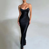 GETADME Summer Long Dress Women Evening Dresses Fashion Sexy Club Party Dresses Suspender Satin Dress Backless Strappy Waist Long Skirt