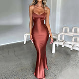 GETADME Summer Long Dress Women Evening Dresses Fashion Sexy Club Party Dresses Suspender Satin Dress Backless Strappy Waist Long Skirt