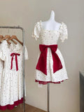 GETADME Summer New Sweet Mini Dresse French Square Collar Princess Bow Short Sleeve Dress Women Elegant Party Vintage Dresses Vestidos