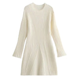 GETADME Sweater Dress Women's Elegant Solid Knitted Mini Dress Fashion Long Sleeve O Neck Sexy Dresses Autumn Winter Female A-Line Dress