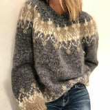 GETADME Sweater Long Sleeve Knitted Warm Vintage O Neck Pullover for Women Retro Color Block Knitted Top winter Knitwear Warm Pullover