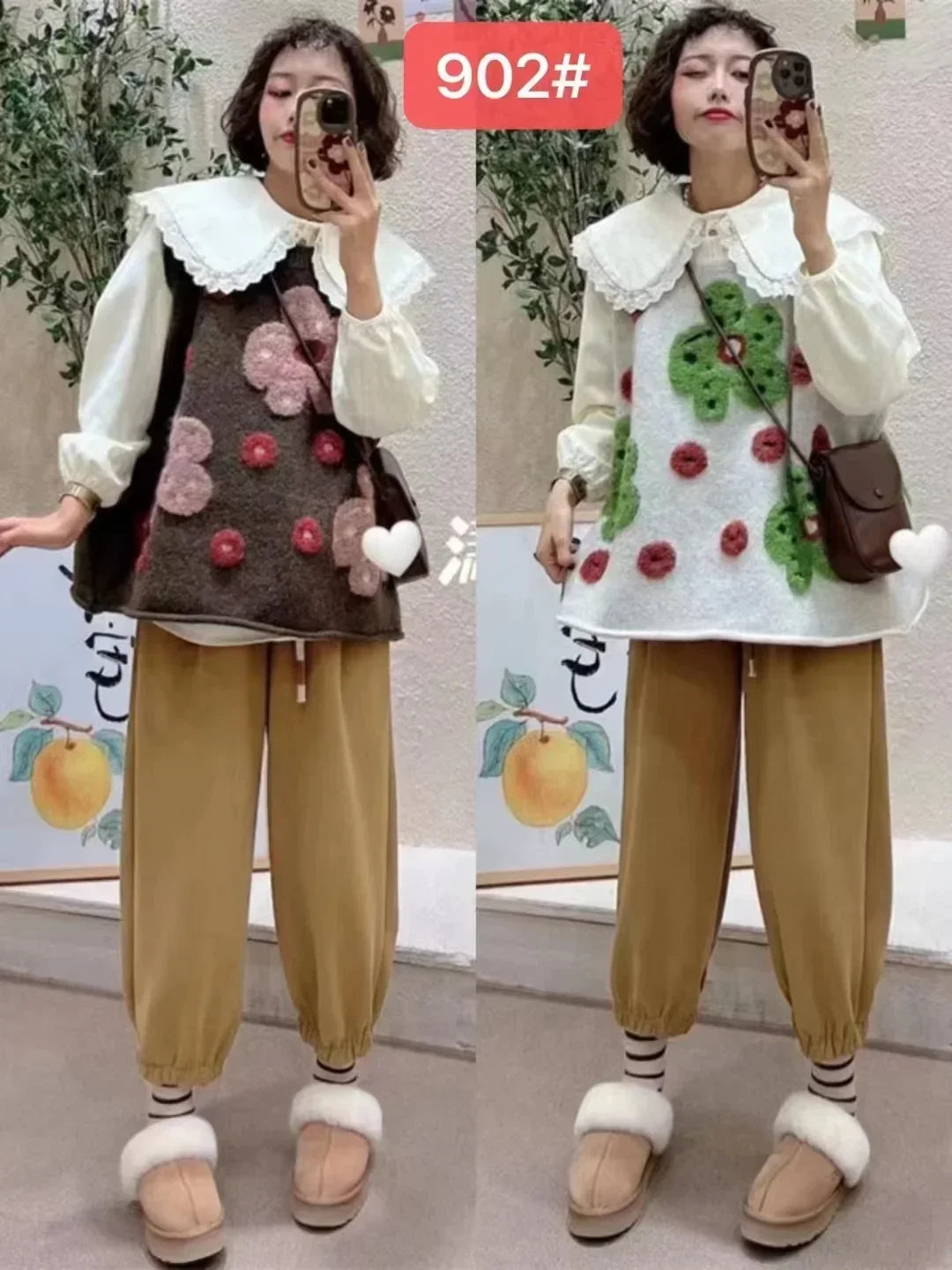GETADME Sweater Vest Korean Sweet Vintage LOOSE O-Neck Sleeveless Autumn Spring Girls Sweater Vest Mori Girl