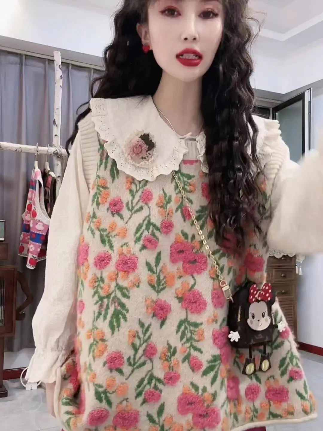 GETADME Sweater Vest Korean Sweet Vintage LOOSE O-Neck Sleeveless Autumn Spring Girls Sweater Vest Mori Girl