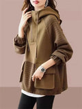 GETADME Sweatershirt Japanese Cotton Jacket Women's Autumn And winter New Female Coat Hooded Long-Sleeved Coat Coffee Black Shirt Plus