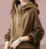 GETADME Sweatershirt Japanese Cotton Jacket Women's Autumn And winter New Female Coat Hooded Long-Sleeved Coat Coffee Black Shirt Plus