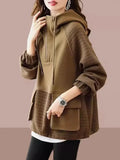 GETADME Sweatershirt Japanese Cotton Jacket Women's Autumn And winter New Female Coat Hooded Long-Sleeved Coat Coffee Black Shirt Plus