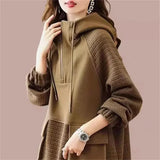 GETADME Sweatershirt Japanese Cotton Jacket Women's Autumn And winter New Female Coat Hooded Long-Sleeved Coat Coffee Black Shirt Plus
