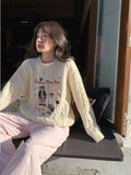 GETADME Sweet Girls Preppy Style Cartoon Sweater Chic Embroidery Bear Cute Jumper Tops Loose Winter Autumn Streetwear Tops Korean Trendy