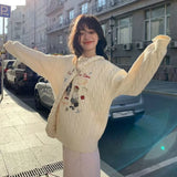 GETADME Sweet Girls Preppy Style Cartoon Sweater Chic Embroidery Bear Cute Jumper Tops Loose Winter Autumn Streetwear Tops Korean Trendy