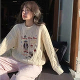 GETADME Sweet Girls Preppy Style Cartoon Sweater Chic Embroidery Bear Cute Jumper Tops Loose Winter Autumn Streetwear Tops Korean Trendy