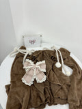 GETADME Sweet Kawaii 2 Piece Sets Women Japanese Y2k Brown Retro Tops + Chic Mini Cake Skirt Female Princess Elegant Outfits Autumn 2025