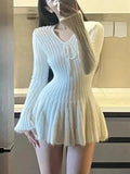 GETADME Sweet Knitted Sweater Dress Women Casual Long Sleeve Elegant French Y2k Mini Dress Even Party 2025 Autumn Japan Fashion Chic