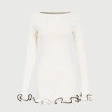 GETADME TARUXY Autumn New Knitted Mini Dress For Women Fungus Contrast Color Slim Sweater Dress Elegant Female Party Clothes Long Sleeve