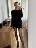 GETADME TARUXY Autumn New Knitted Mini Dress For Women Fungus Contrast Color Slim Sweater Dress Elegant Female Party Clothes Long Sleeve