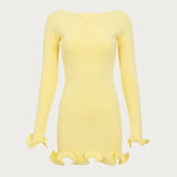 GETADME TARUXY Autumn New Knitted Mini Dress For Women Fungus Contrast Color Slim Sweater Dress Elegant Female Party Clothes Long Sleeve