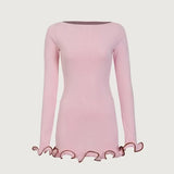 GETADME TARUXY Autumn New Knitted Mini Dress For Women Fungus Contrast Color Slim Sweater Dress Elegant Female Party Clothes Long Sleeve