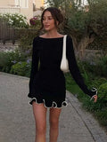 GETADME TARUXY Autumn New Knitted Mini Dress For Women Fungus Contrast Color Slim Sweater Dress Elegant Female Party Clothes Long Sleeve