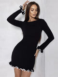 GETADME TARUXY Autumn New Knitted Mini Dress For Women Fungus Contrast Color Slim Sweater Dress Elegant Female Party Clothes Long Sleeve