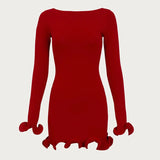GETADME TARUXY Autumn New Knitted Mini Dress For Women Fungus Contrast Color Slim Sweater Dress Elegant Female Party Clothes Long Sleeve
