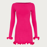 GETADME TARUXY Autumn New Knitted Mini Dress For Women Fungus Contrast Color Slim Sweater Dress Elegant Female Party Clothes Long Sleeve