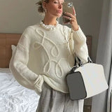 GETADME TARUXY Fashion Casual Pullovers For Women Solid Color Round Neck Long Sleeve Knitted Sweater Loose Female 2025 Autunn Winter New