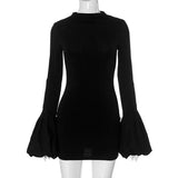 GETADME TARUXY Fashion Pull Sleeve Black Mini Dress Female High Waist Elegant Long Sleeve Dresses Club Party Bodycon Women's Clothing