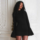 GETADME TARUXY Fashion Pull Sleeve Black Mini Dress Female High Waist Elegant Long Sleeve Dresses Club Party Bodycon Women's Clothing