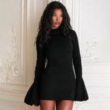 GETADME TARUXY Fashion Pull Sleeve Black Mini Dress Female High Waist Elegant Long Sleeve Dresses Club Party Bodycon Women's Clothing