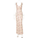 GETADME TARUXY Flower Print Slit Suspender Dress For Women Plunge Sexy Holiday Party Long Dress Female 2025 New Sleeveless Dress Vestido