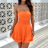 GETADME TARUXY Ruffled Bodycon Beach Dress For Women High Waist Slim Mini Dress Ladies Holiday Casual Off Shoulder Sexy Dress Woman 2025