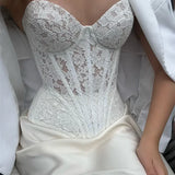 GETADME TARUXY 여성용 레이스 드레스 투피스 세트 레트로 스트랩리스 피쉬본 탑 솔리드 슬림 스커트 수트 여성용 우아한 파티 드레스 세트