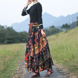 GETADME TIYIHAILEY Long Maxi Women Cotton Linen Skirts Print Flower A-line Elastic Waist  Winter S-2XL Irregular Chinese 2025 New
