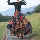 GETADME TIYIHAILEY Long Maxi Women Cotton Linen Skirts Print Flower A-line Elastic Waist  Winter S-2XL Irregular Chinese 2025 New
